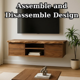 Handcrafted Solid Wood Floating TV - Live Edge Walnut, 4 Drawers & Open Shelf