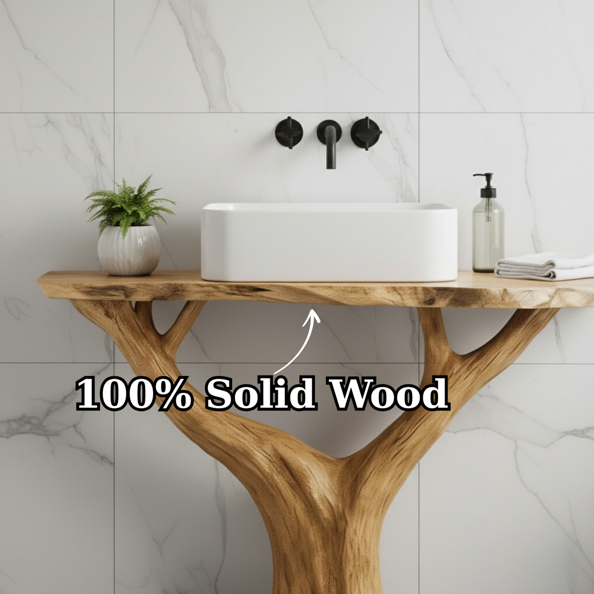 Handcrafted Solid Wood Live Edge Bathroom Vanity - Unique Root Base