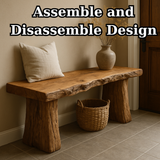 Handcrafted Solid Wood Rustic Bench – Natural Live-Edge Slab Entryway Seating