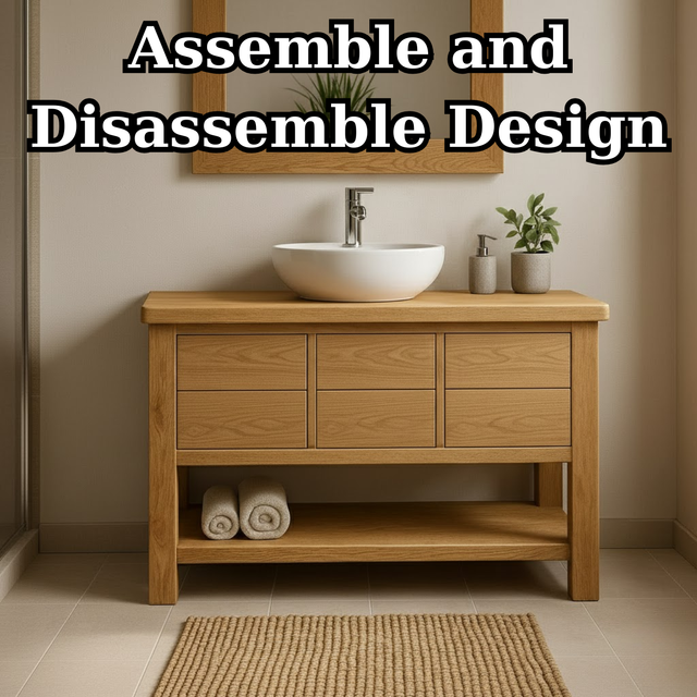 Handcrafted Solid Wood Bathroom Vanity with Oak Finish and Open Shelf