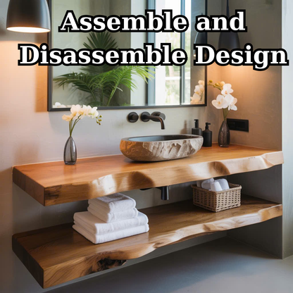 Handcrafted Solid Wood Floating Vanity, Organic Live Edge Vessel Sink Console