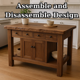 Handcrafted Solid Wood Kitchen Island - 4 Drawers & Cabinet Storage