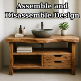 Handcrafted Solid Wood Bathroom Vanity, Rustic Live Edge Console with Storage