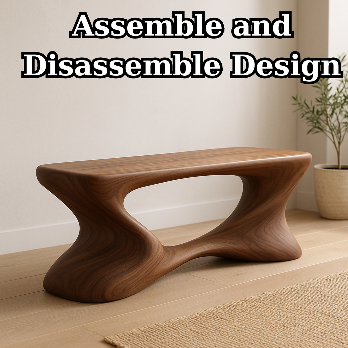 Handcrafted Solid Wood Bench – Sculptural Modern Walnut Wave Accent Table