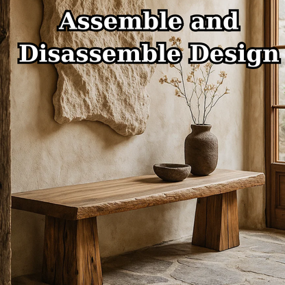 Handcrafted Solid Wood Rustic Bench – Natural Live-Edge Slab Entryway Seating