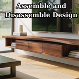 Handcrafted Solid Wood Floating TV Stand, Modern Live Edge Media Cabinet with Drawers