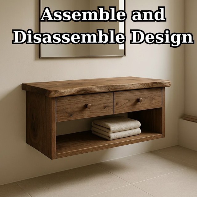 Handcrafted Solid Wood Floating Vanity - Live Edge Walnut Console with 2 Drawers & Open Shelf