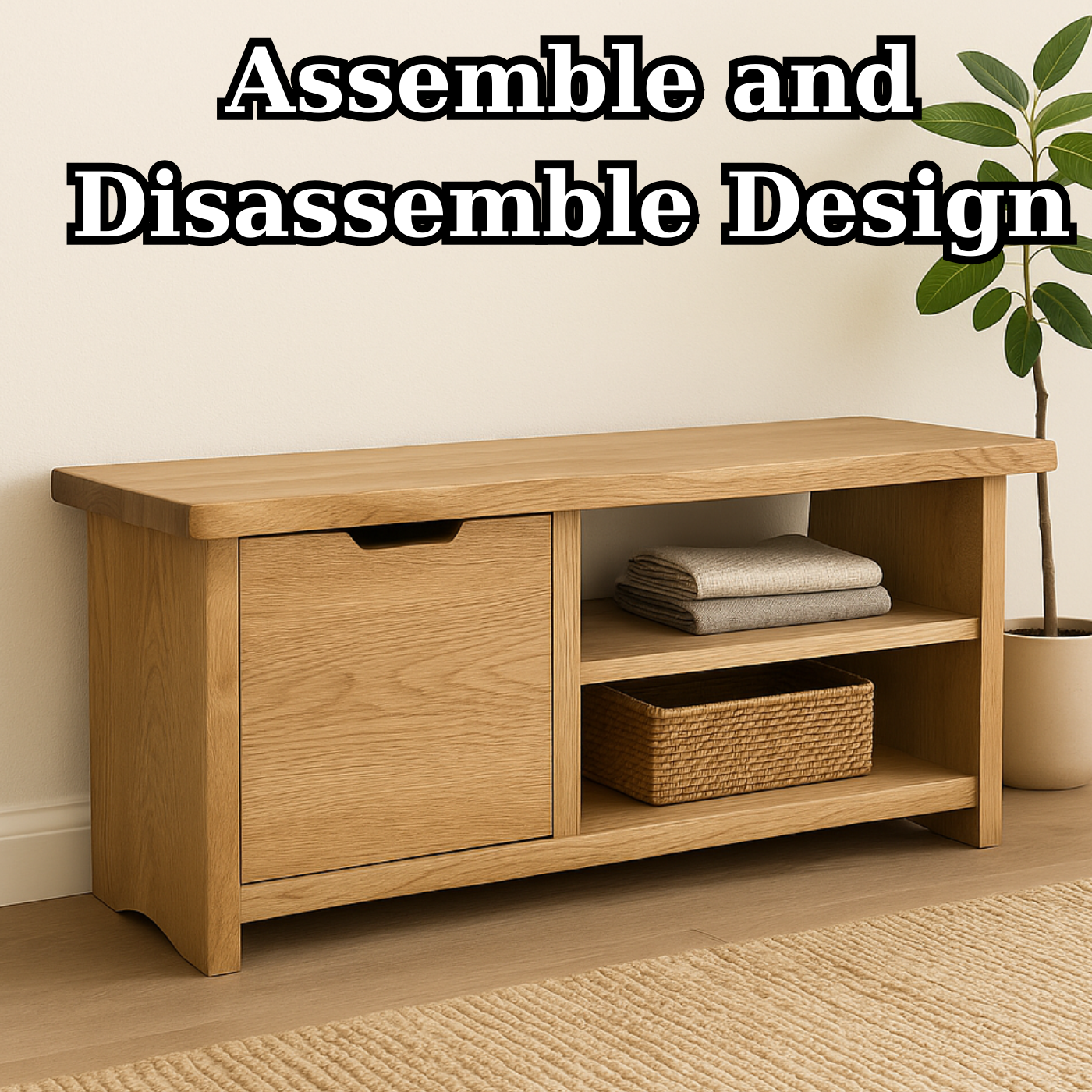 Handcrafted Solid Wood Bench – Oak Entryway Storage Bench & Cabinet