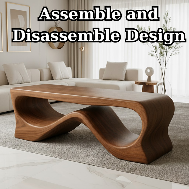 Handcrafted Solid Wood Coffee Table – Sculptural Walnut Wave Design