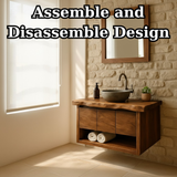 Handcrafted Solid Wood Floating Bathroom Vanity with Live Edge Top - Rustic Modern Washstand