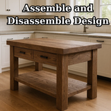 Handcrafted Solid Wood Kitchen Island - Rustic Live-Edge Counter & Storage