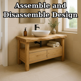 Handcrafted Solid Wood Bathroom Vanity - Live Edge Rustic Stand with Drawers & Shelf