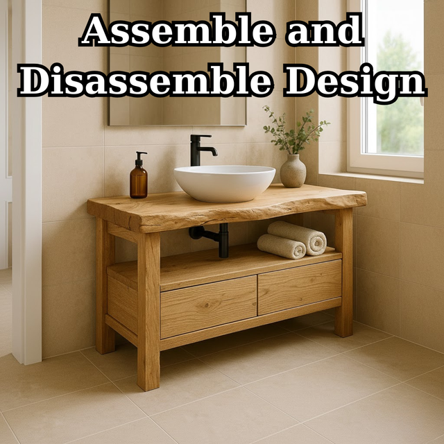 Handcrafted Solid Wood Bathroom Vanity - Live Edge Rustic Stand with Drawers & Shelf