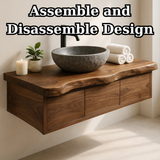 Handcrafted Solid Wood Floating Vanity - Live Edge Wall-Mounted Cabinet