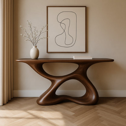 Handcrafted Solid Wood Fluid Console Table – Natural Modern Statement