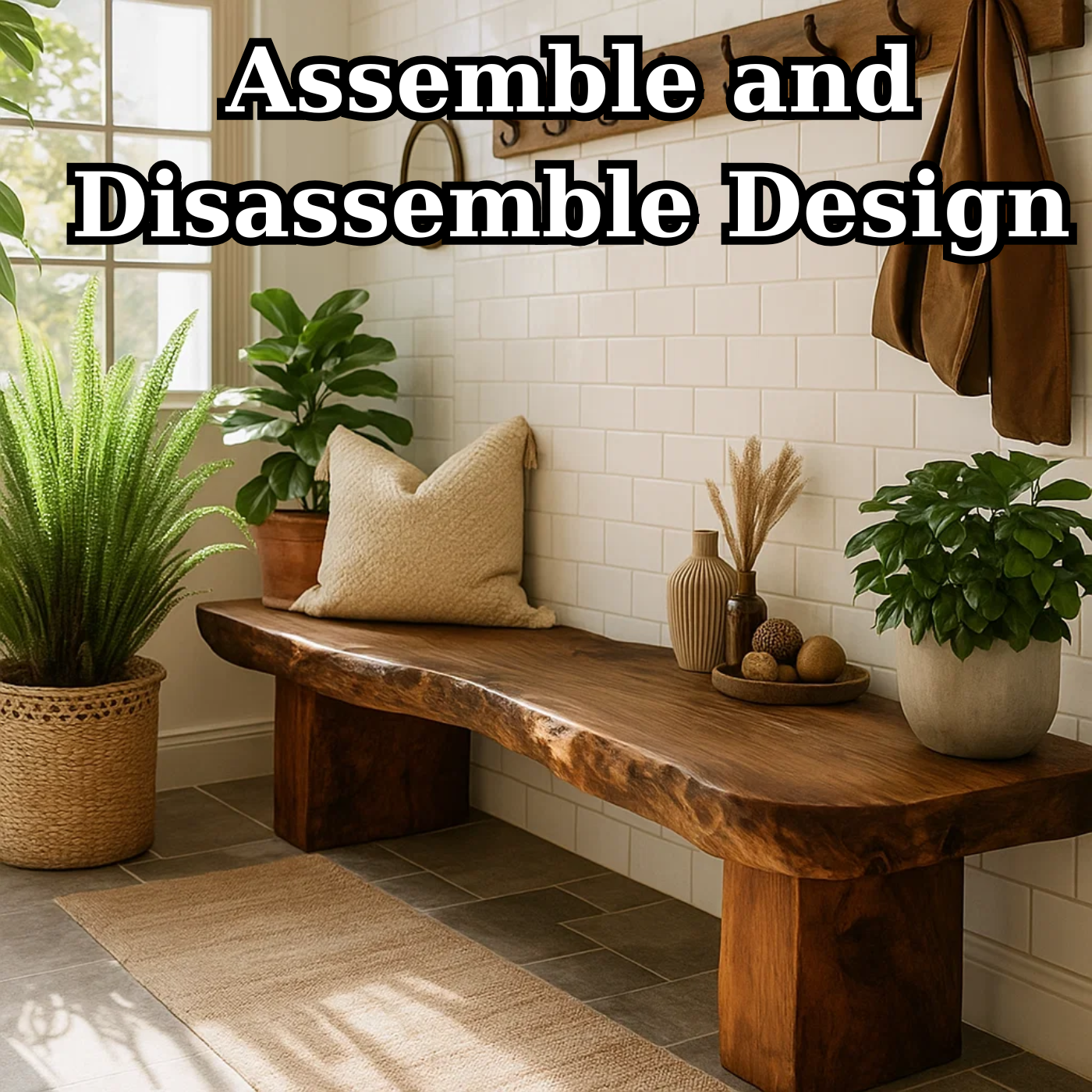 Handcrafted Solid Wood Bench – Rustic Live-Edge Slab Entryway Seating