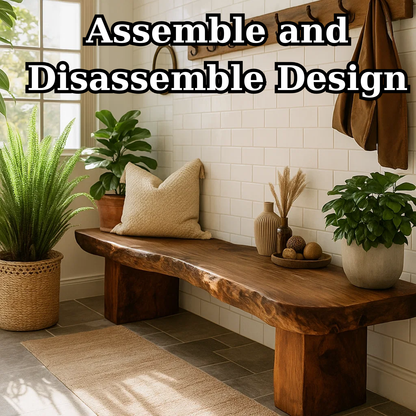 Handcrafted Solid Wood Bench – Rustic Live-Edge Slab Entryway Seating