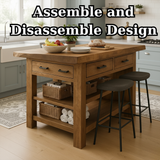 Handcrafted Solid Wood Kitchen Island - Rustic Top, Drawers & Open Shelving