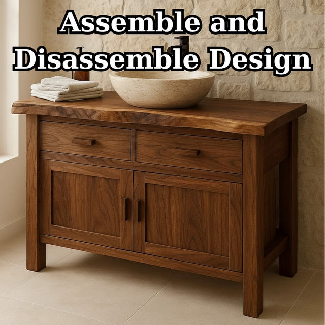 Handcrafted Solid Wood Bathroom Vanity - Live Edge Top Cabinet with Drawers & Doors