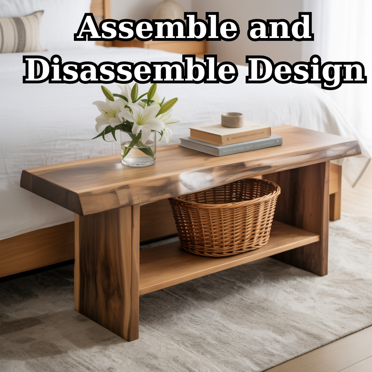 Handcrafted Solid Wood Bench – Live Edge Seating & Bedroom Storage