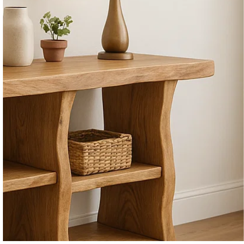 Handcrafted Solid Wood Sculptural Console Table – Organic Modern Design