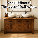 Handcrafted Solid Wood Bathroom Vanity - Live Edge Rustic Cabinet with Doors & Sink