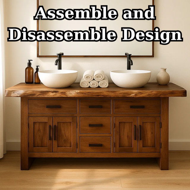 Handcrafted Solid Wood Bathroom Vanity - Live Edge Rustic Cabinet with Doors & Sink