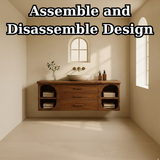 Handcrafted Solid Wood Floating Vanity - Modern Wall-Mounted Cabinet with Arches