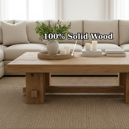 Handcrafted Solid Wood Coffee Table – Rustic Farmhouse Block Design for Living Room