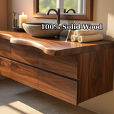 Handcrafted Solid Wood Vanity - Wide Floating Live Edge Cabinet with Drawers
