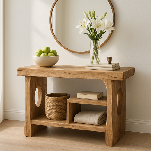 Handcrafted Solid Wood Sculptural Console Table – Organic Contemporary Form