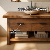 Handcrafted Solid Wood Bathroom Vanity with Live Edge Top and Open Storage Shelf