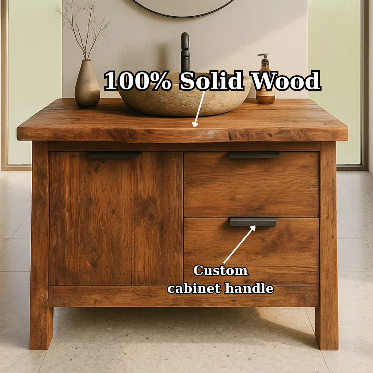 Handcrafted Solid Wood Bathroom Vanity with Live-Edge Top and Modern Drawer Design