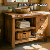 Handcrafted Solid Wood Bathroom Vanity with Live-Edge Top and Spacious Open Storage