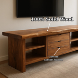 Handcrafted Solid Wood TV Stand - Live Edge Walnut, 3 Drawers & Open Shelves