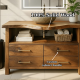 Handcrafted Solid Wood Bathroom Vanity with Live Edge Walnut Top and 4 Storage Drawers