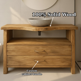 Handcrafted Solid Wood Bathroom Vanity with Live Edge Oak Top and Two Storage Drawers