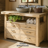 Handcrafted Solid Wood Bathroom Vanity with Live Edge Maple Top and 6 Storage Drawers