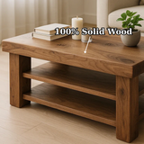Handcrafted Solid Walnut Coffee Table - Rustic Modern with 2 Open Shelves