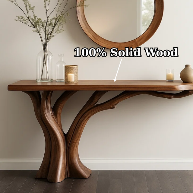 Handcrafted Solid Wood Entryway Console Table with Organic Branch Design