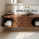 Handcrafted Solid Wood Floating Vanity - Modern Walnut Bathroom Console with Vessel Sink