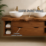 Handcrafted Solid Wood Live-Edge Double Vanity - Rustic Floating Console with Storage
