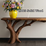 Handcrafted Solid Wood Console Table with Organic Branch Base and Live Edge Top