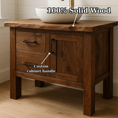 Handcrafted Solid Wood Bathroom Vanity - Live Edge Cabinet with Storage