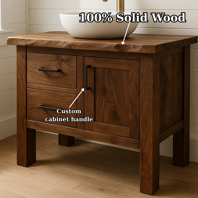Handcrafted Solid Wood Bathroom Vanity - Live Edge Cabinet with Storage