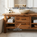 Handcrafted Solid Wood Bathroom Vanity - Live Edge Top, 2 Drawers & Open Frame Shelving