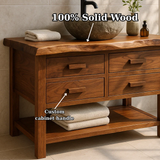 Handcrafted Solid Wood Bathroom Vanity with Live Edge Top and 4 Drawers