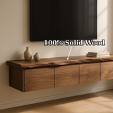 Handcrafted Solid Wood Floating TV Stand with Live Edge Walnut Top