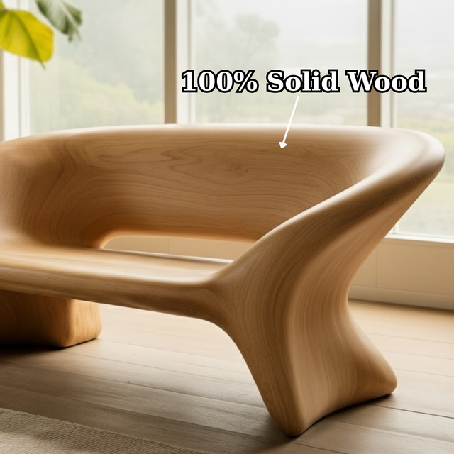 Handcrafted Solid Wood Sofa – Sculptural Organic Bench-Style Couch with Smooth Minimalist Design