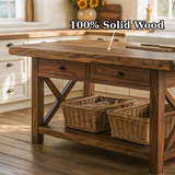 Handcrafted Solid Wood Kitchen Island - X-Base Design & Dark Finish